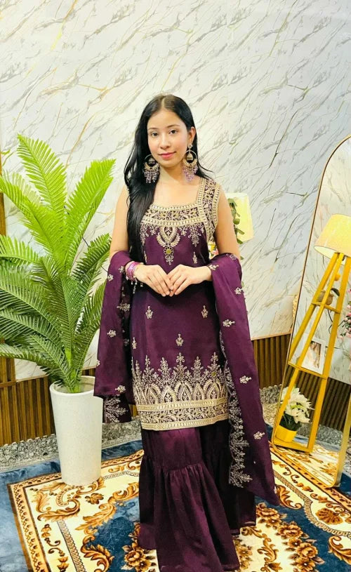 Zzo Viscose Embroidery Suit