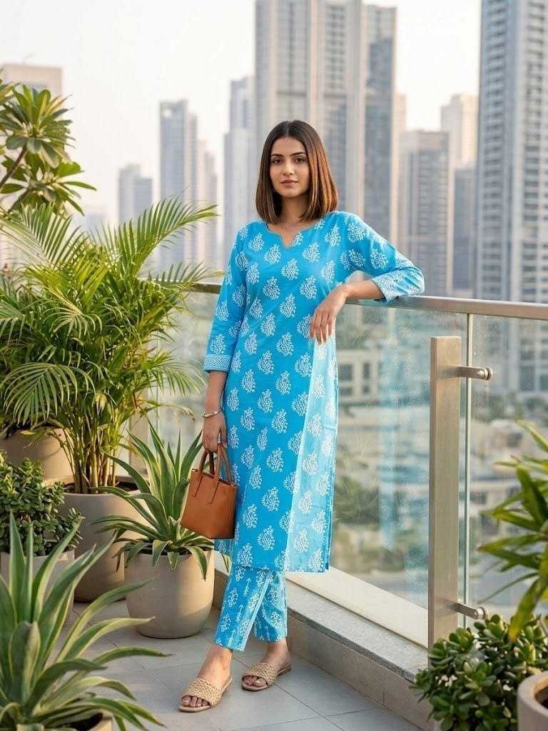 Blue Linen Party Wear Kurti