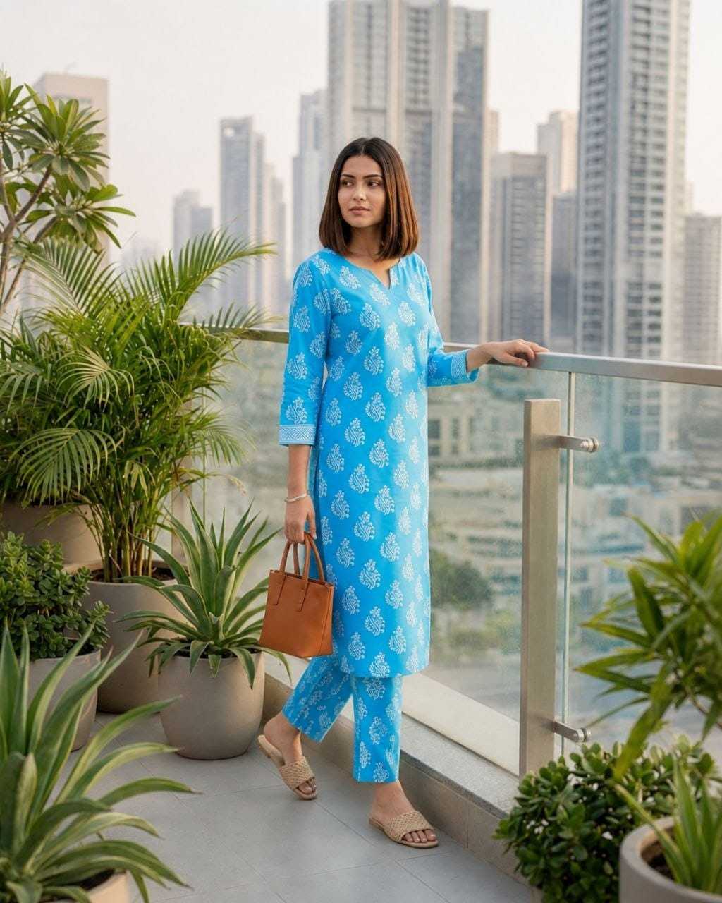 Blue Linen Party Wear Kurti
