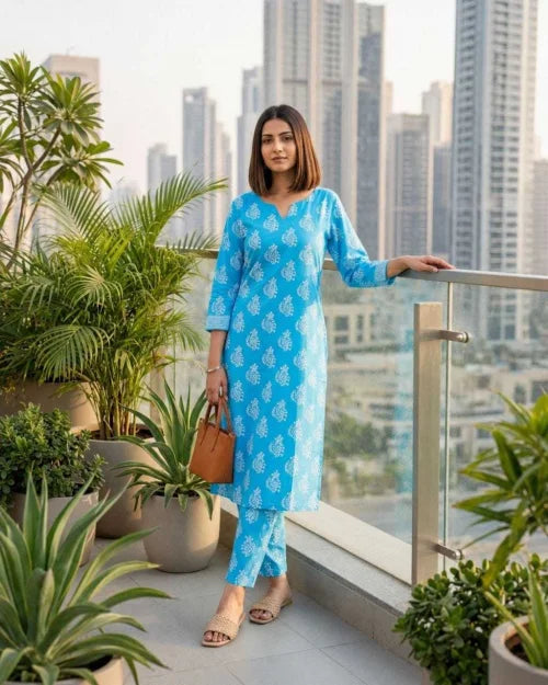 Blue Linen Party Wear Kurti