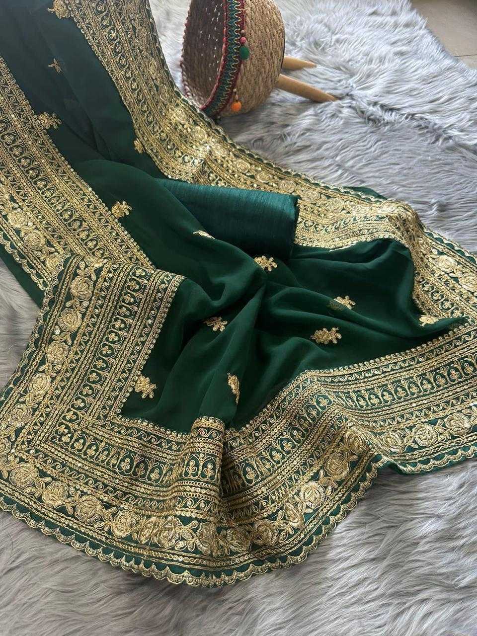 Georgette Designer Saree in Dark Green