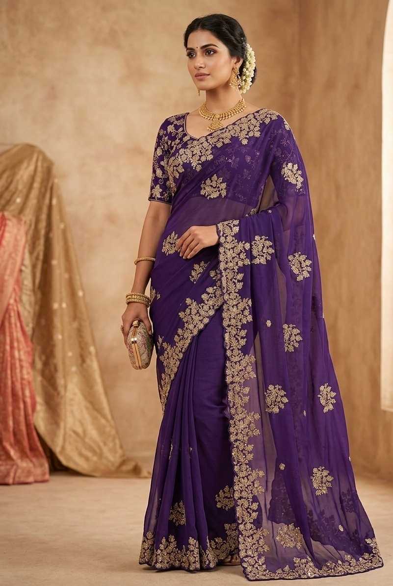 Rangoli Silk Party Wear Saree in Navy Blue