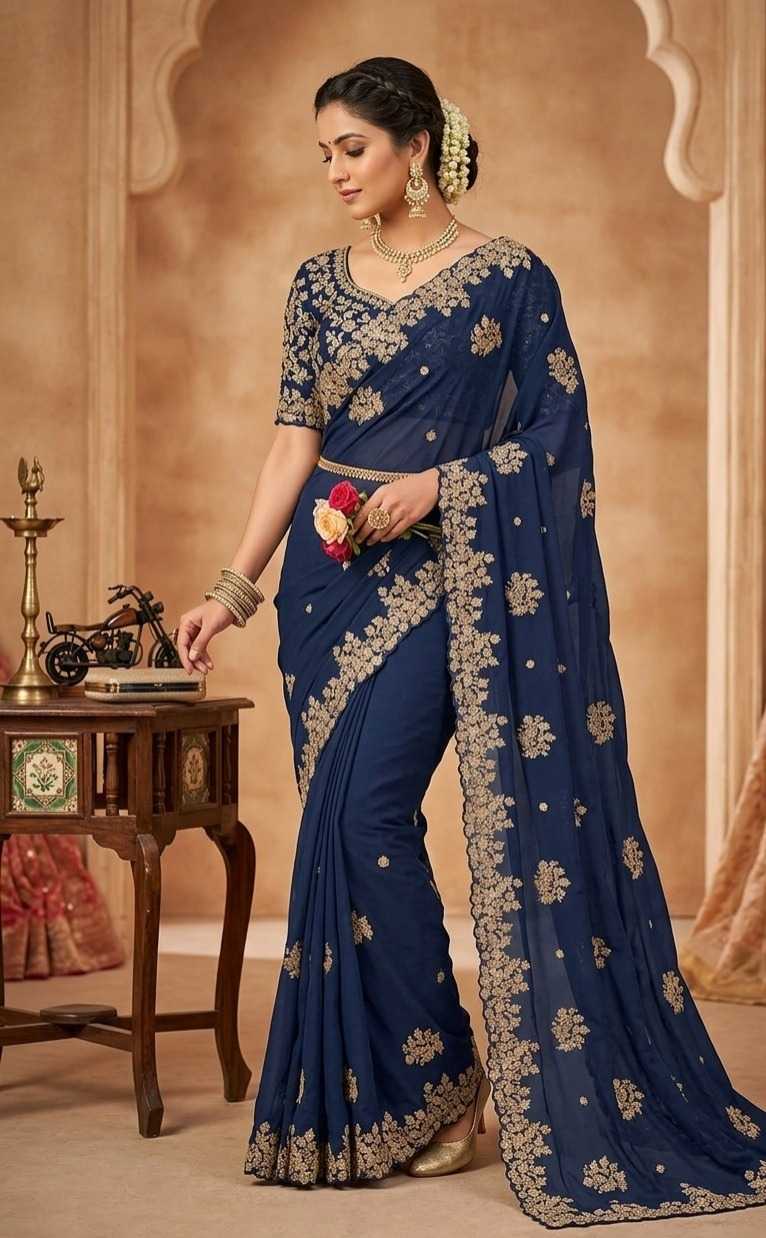 Rangoli Silk Party Wear Saree in Navy Blue