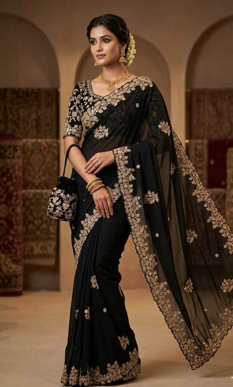 Rangoli Silk Party Wear Saree in Navy Blue