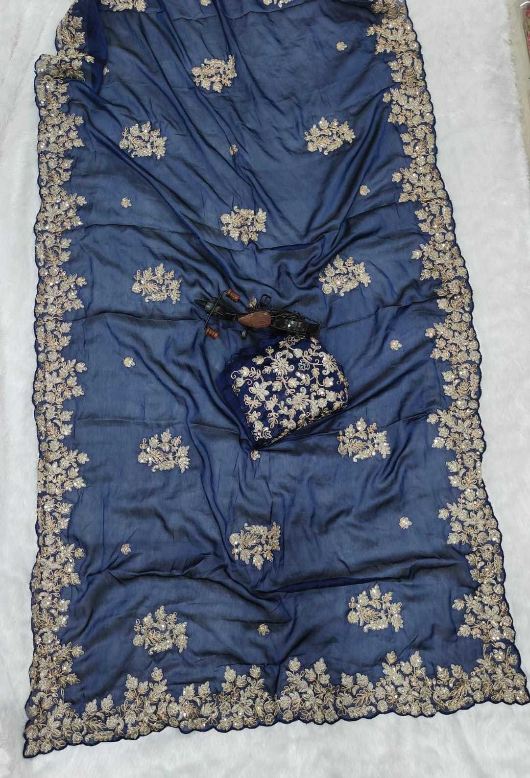 Rangoli Silk Party Wear Saree in Navy Blue