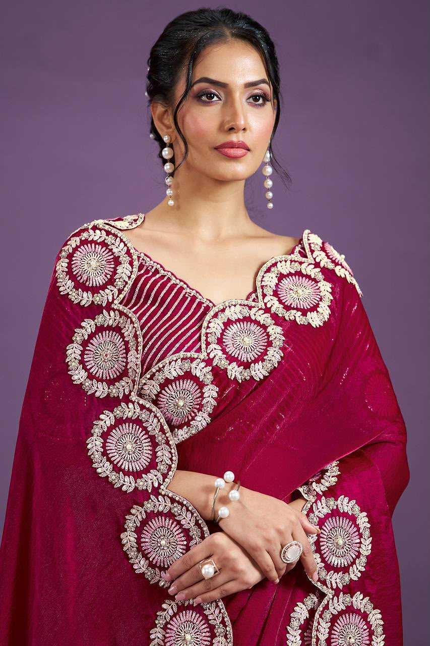 Satin Sequence Saree in Navy Blue