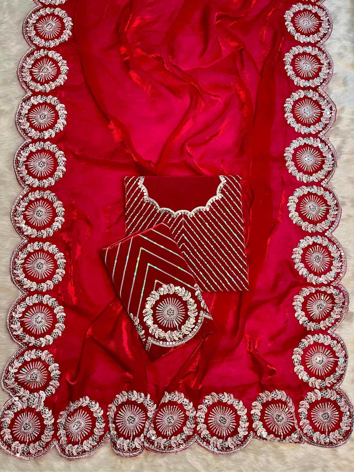 Satin Sequence Saree in Navy Blue