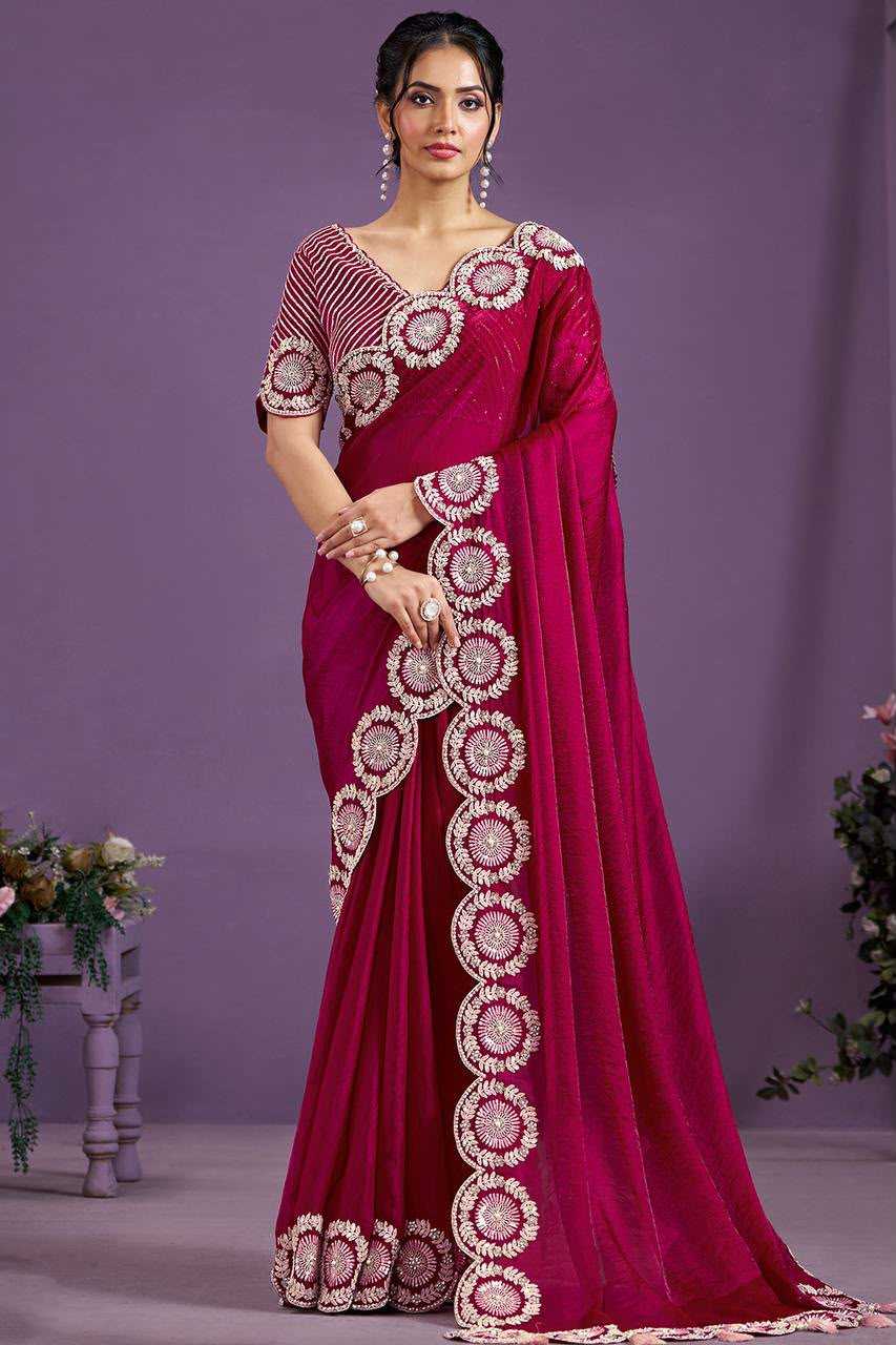 Satin Sequence Saree in Navy Blue