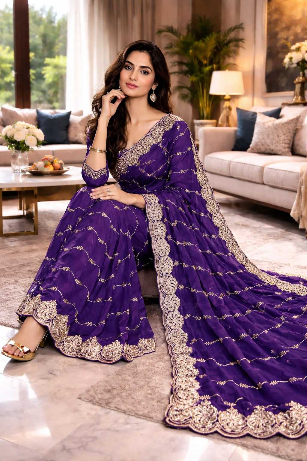 Satin Designer Saree in Morpich