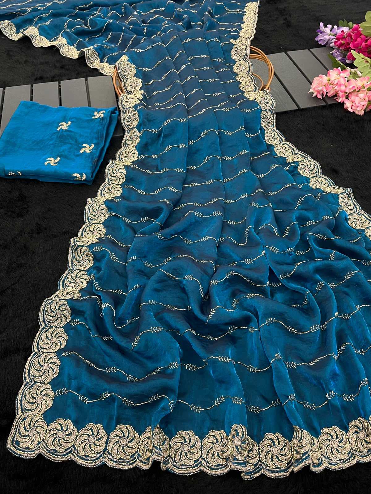 Satin Designer Saree in Dark Wine
