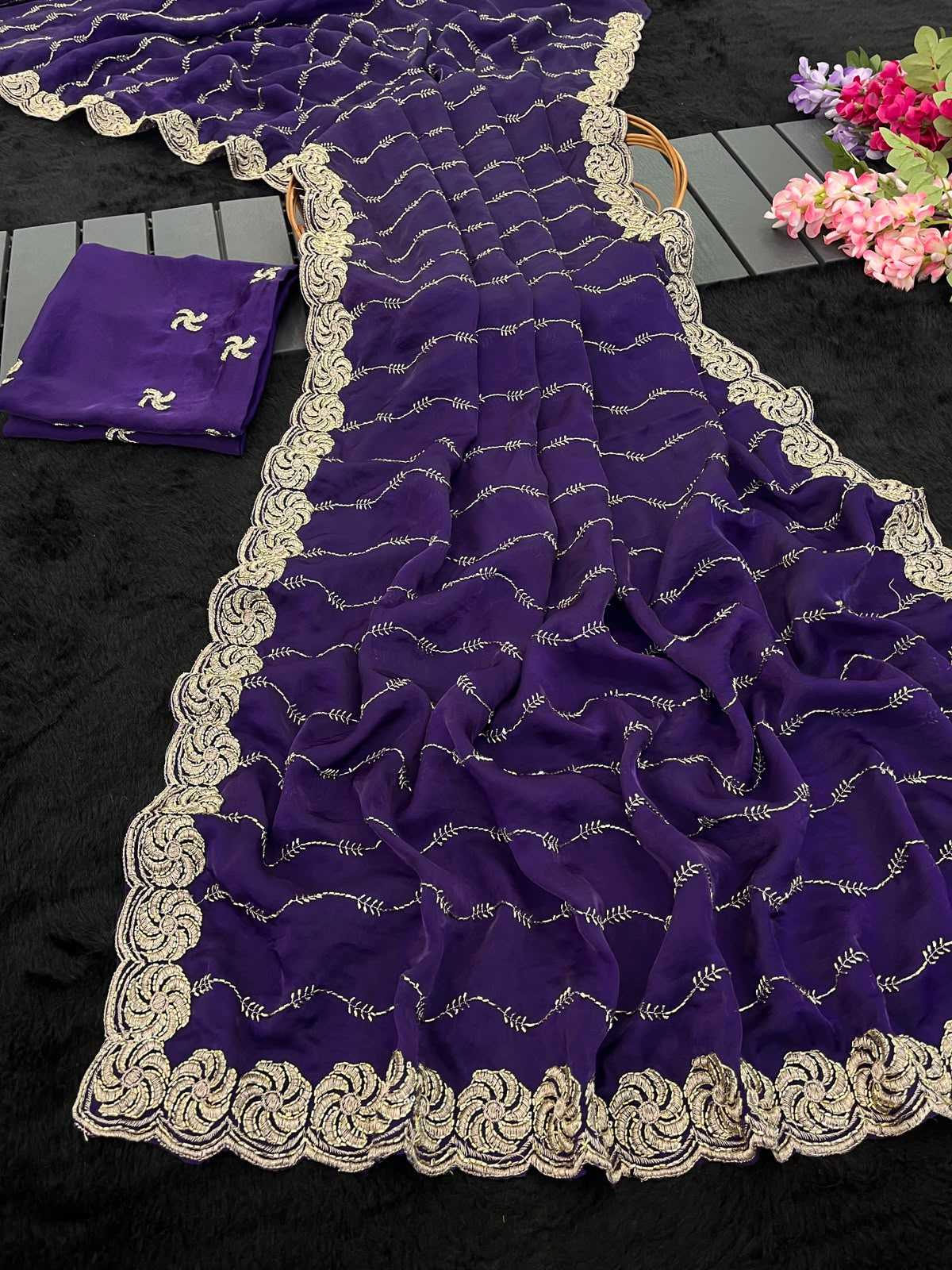 Satin Designer Saree in Dark Wine