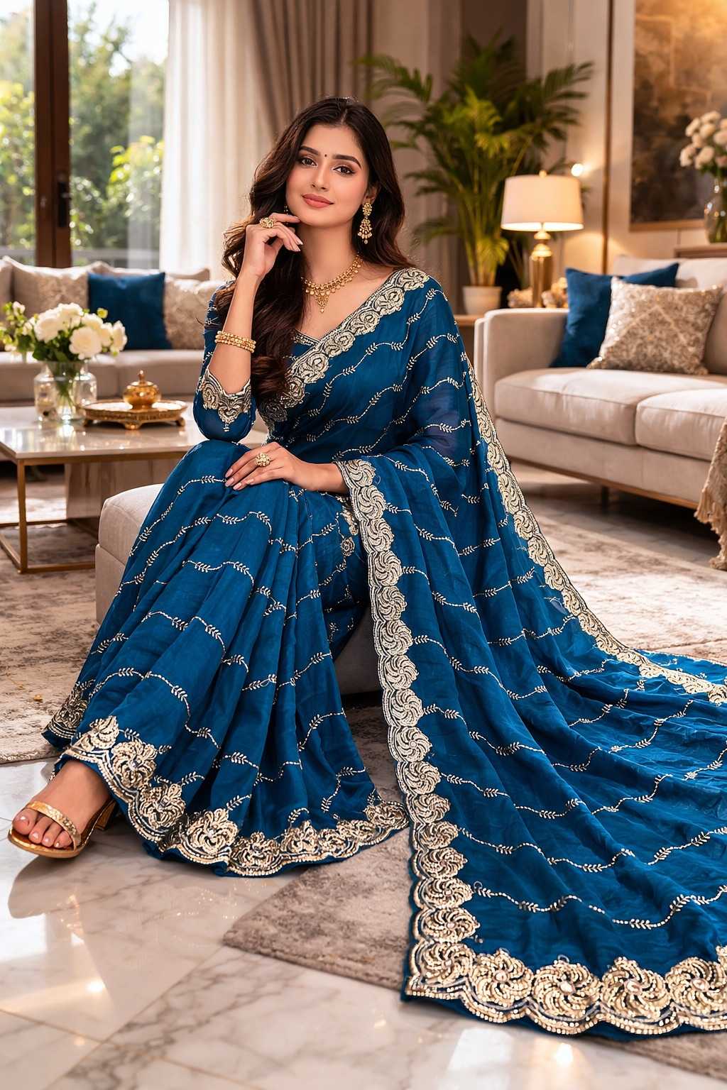 Satin Designer Saree in Morpich