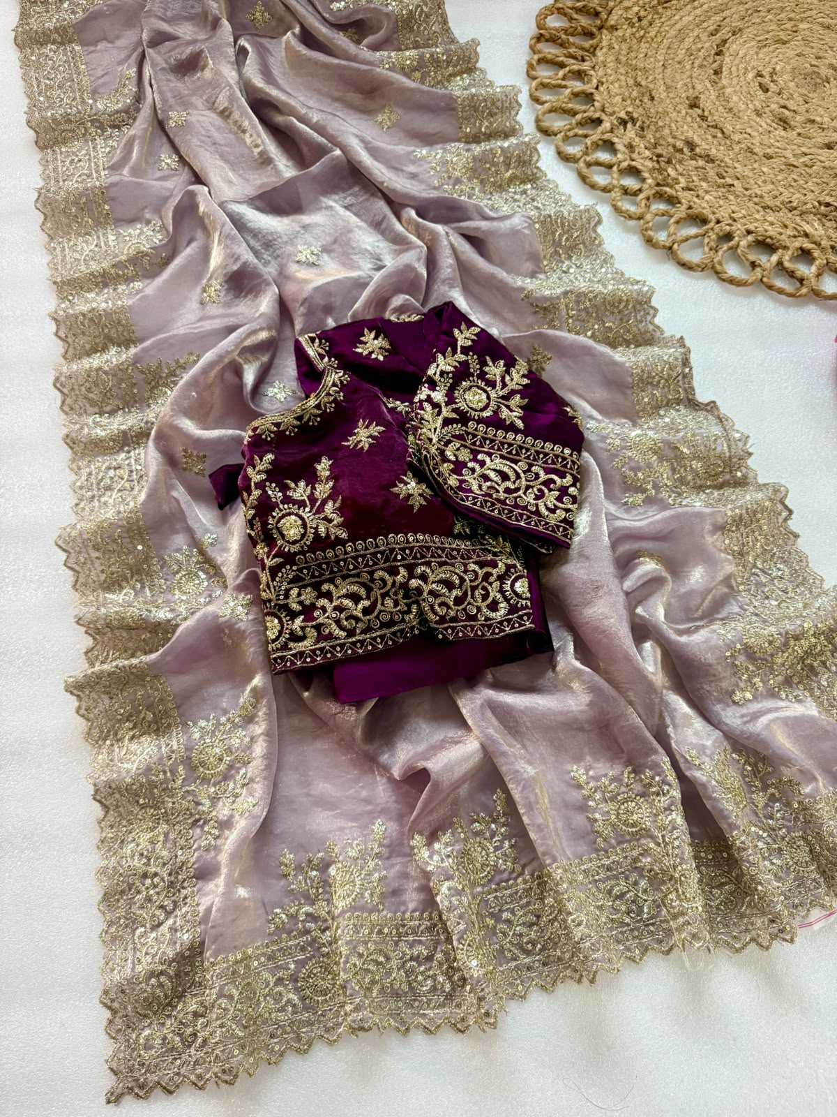 Satin Designer Saree in Lavender