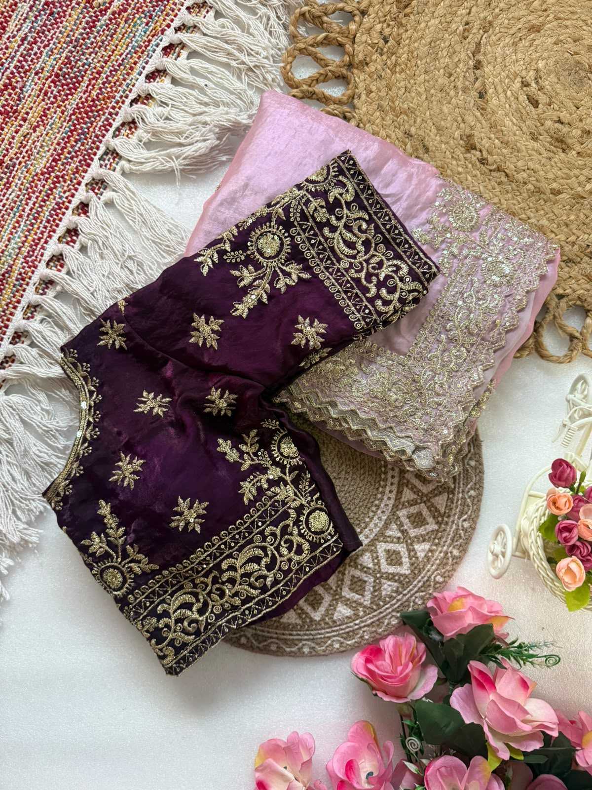 Satin Designer Saree in Lavender