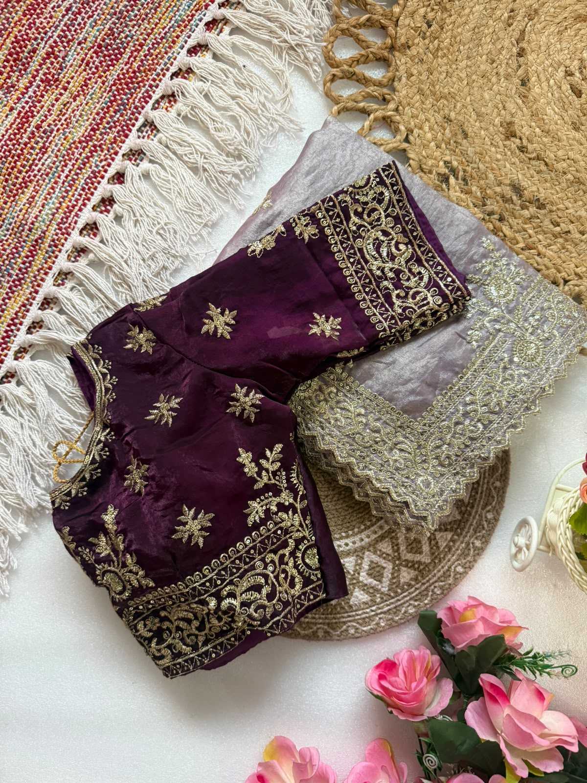 Satin Designer Saree in Lavender