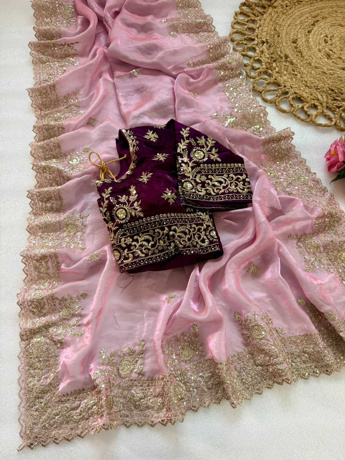 Satin Designer Saree in Lavender