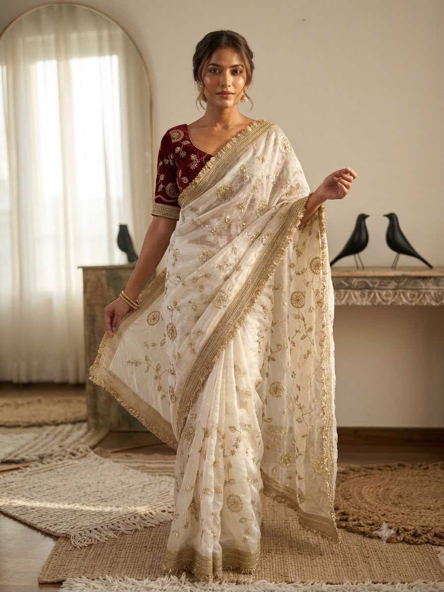 Satin Designer Saree in Dark Green
