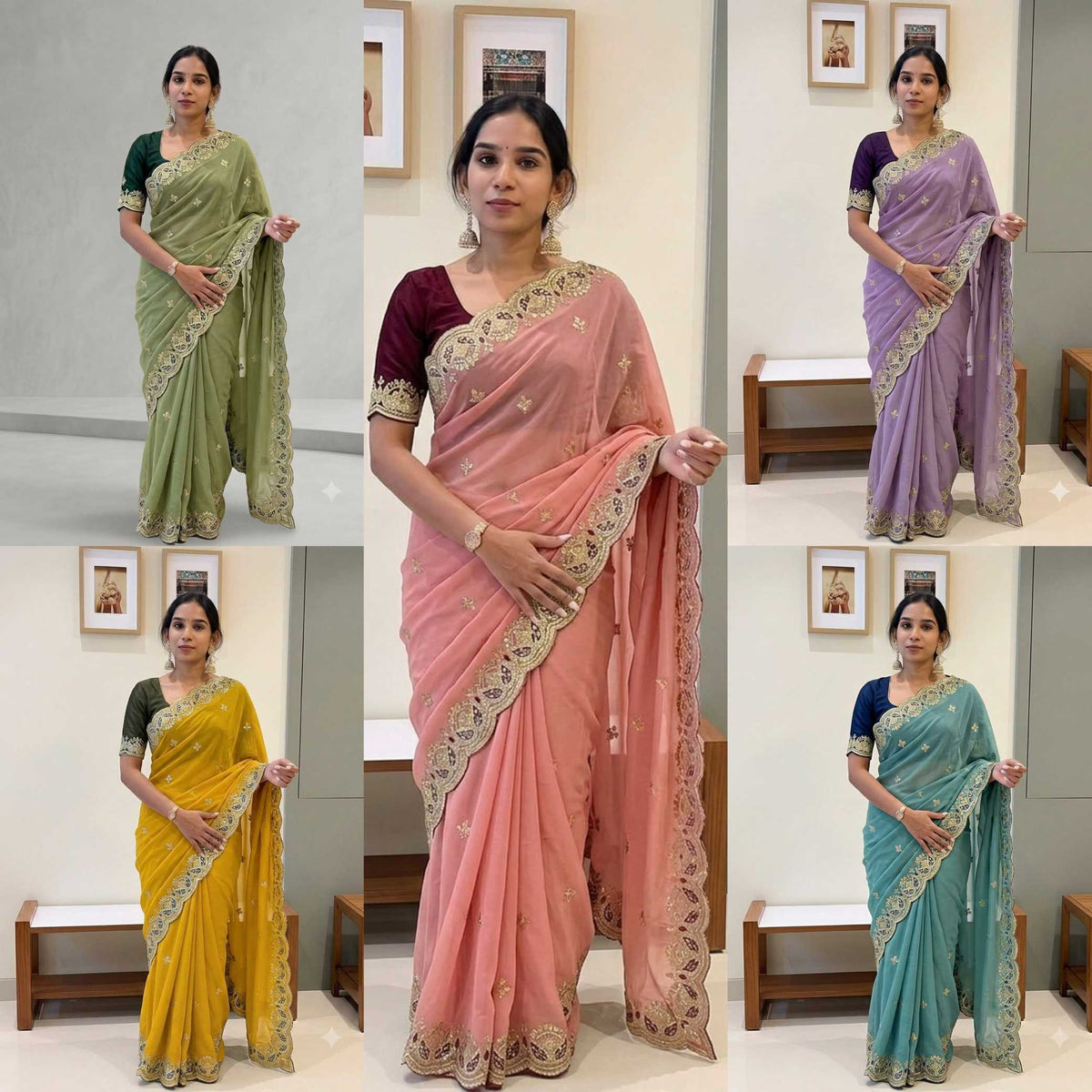 Georgette Saree in Light Green