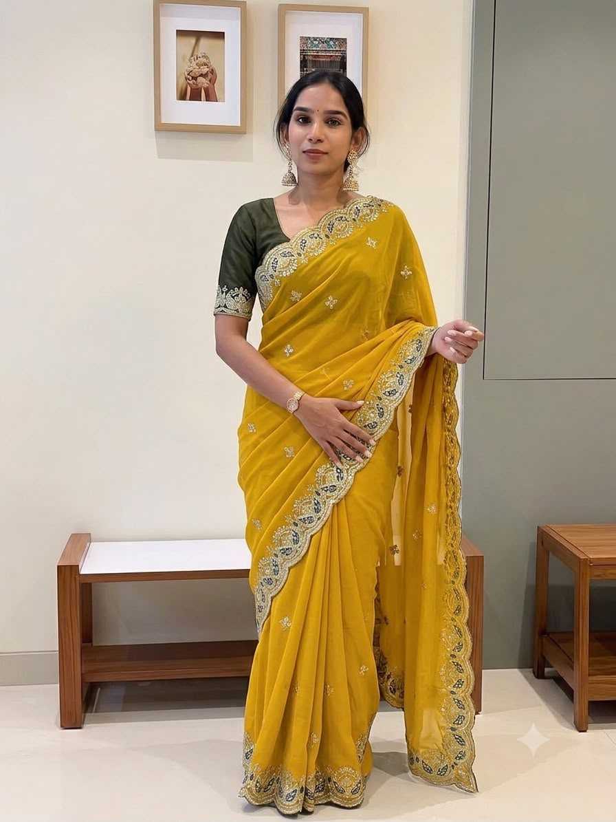 Georgette Saree in Light Green