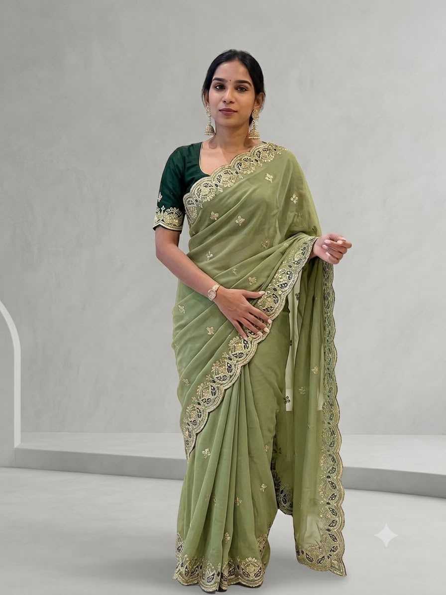 Georgette Saree in Light Green