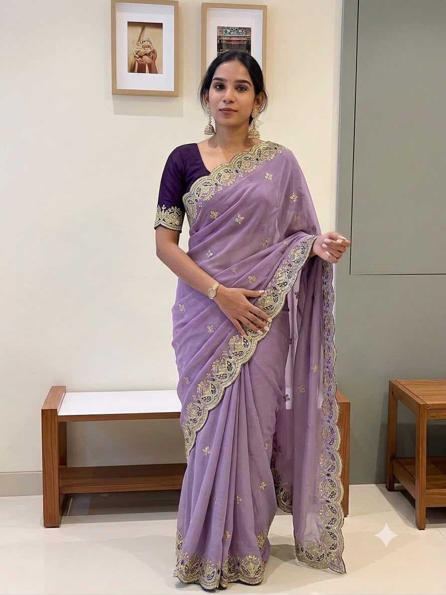 Georgette Saree in Light Green