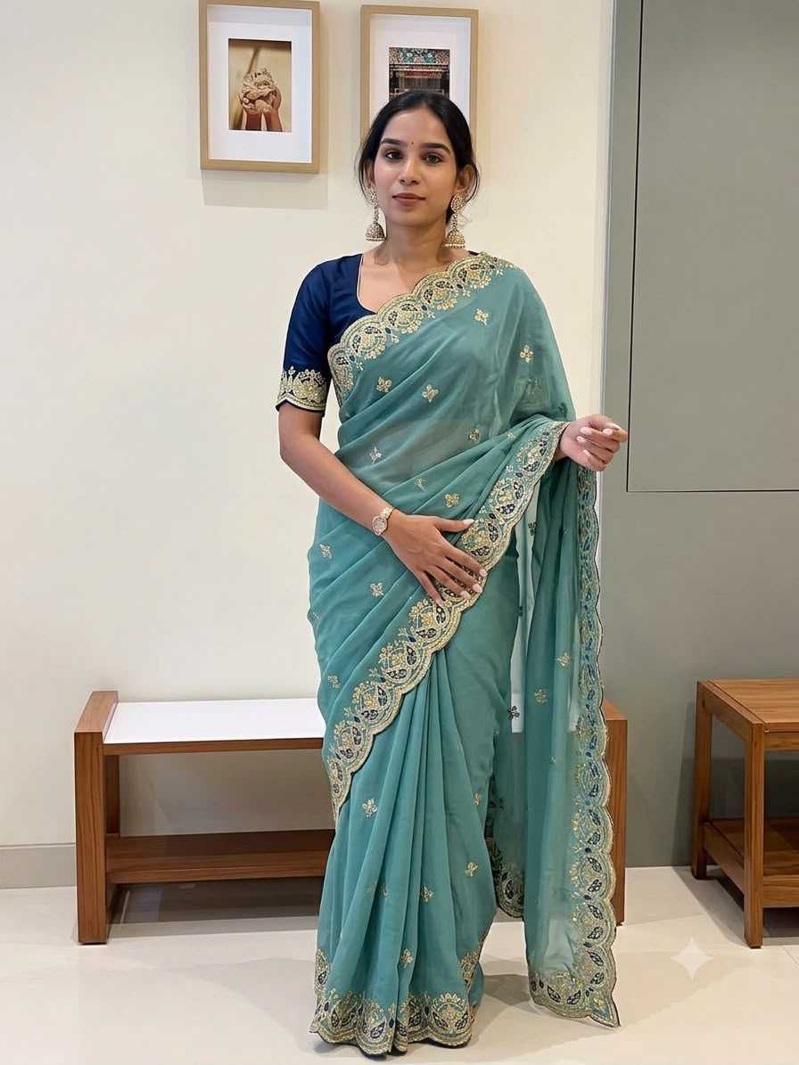 Georgette Saree in Light Green