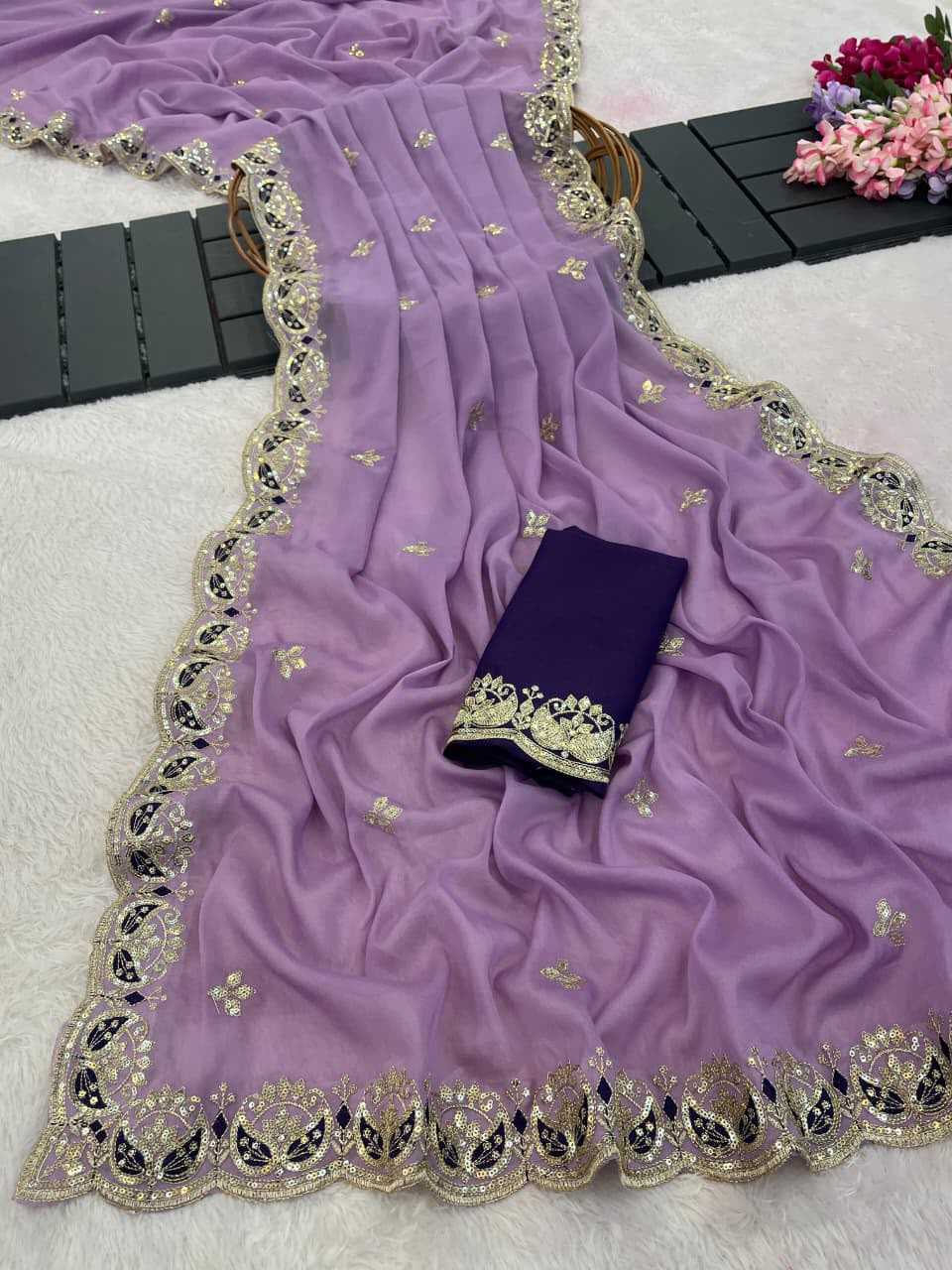 Georgette Saree in Light Green