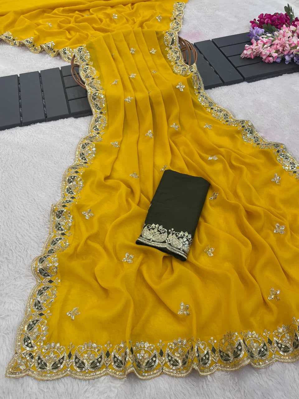 Georgette Saree in Light Green