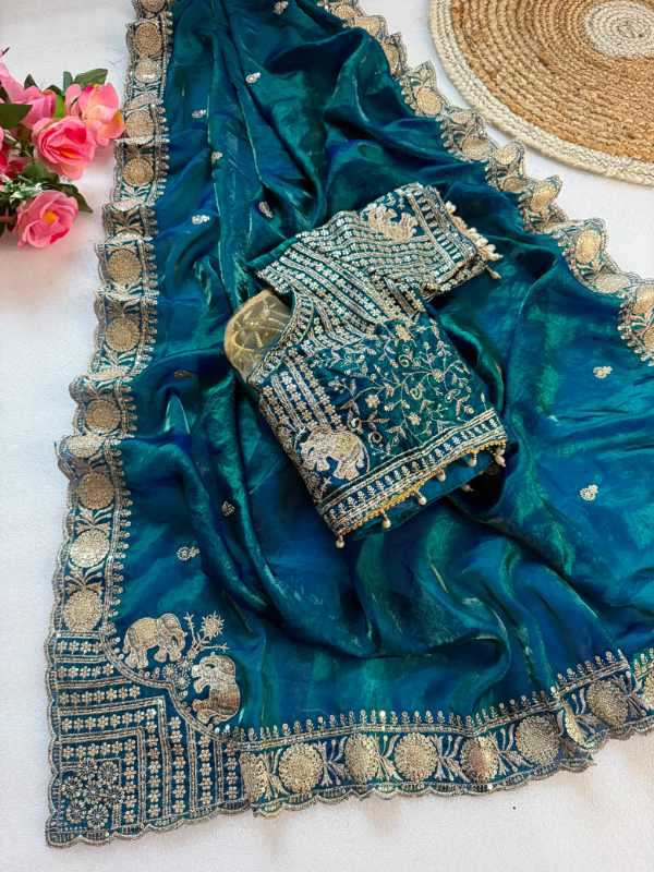 Satin Embroidered Saree in Wine