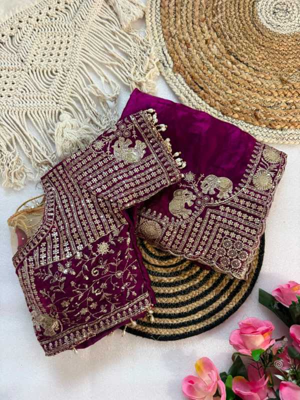 Satin Embroidered Saree in Wine