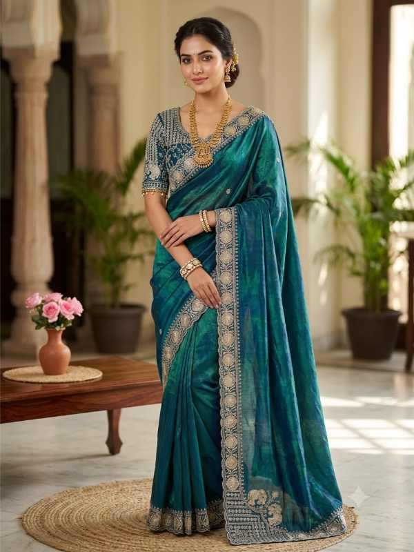 Satin Embroidered Saree in Wine