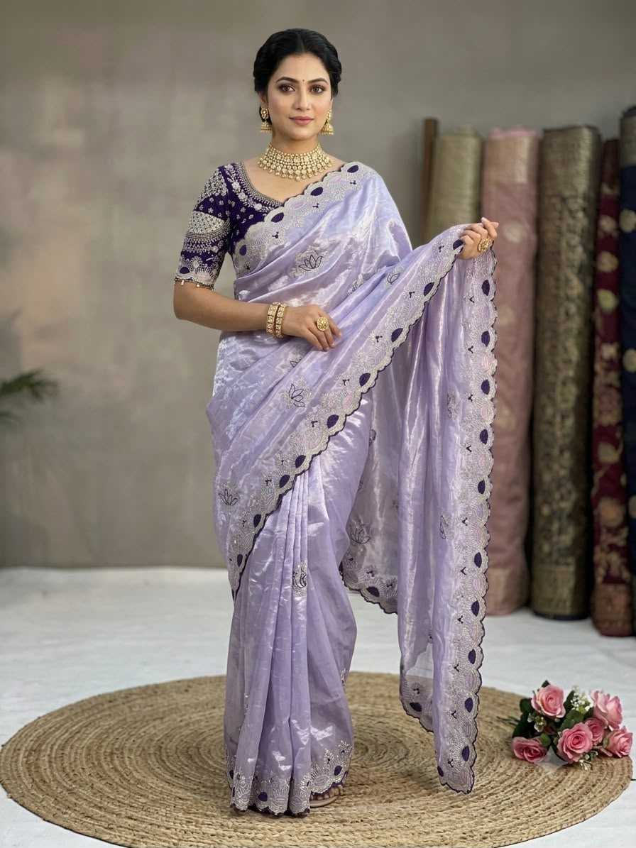 Satin Embroidered Saree in Peach
