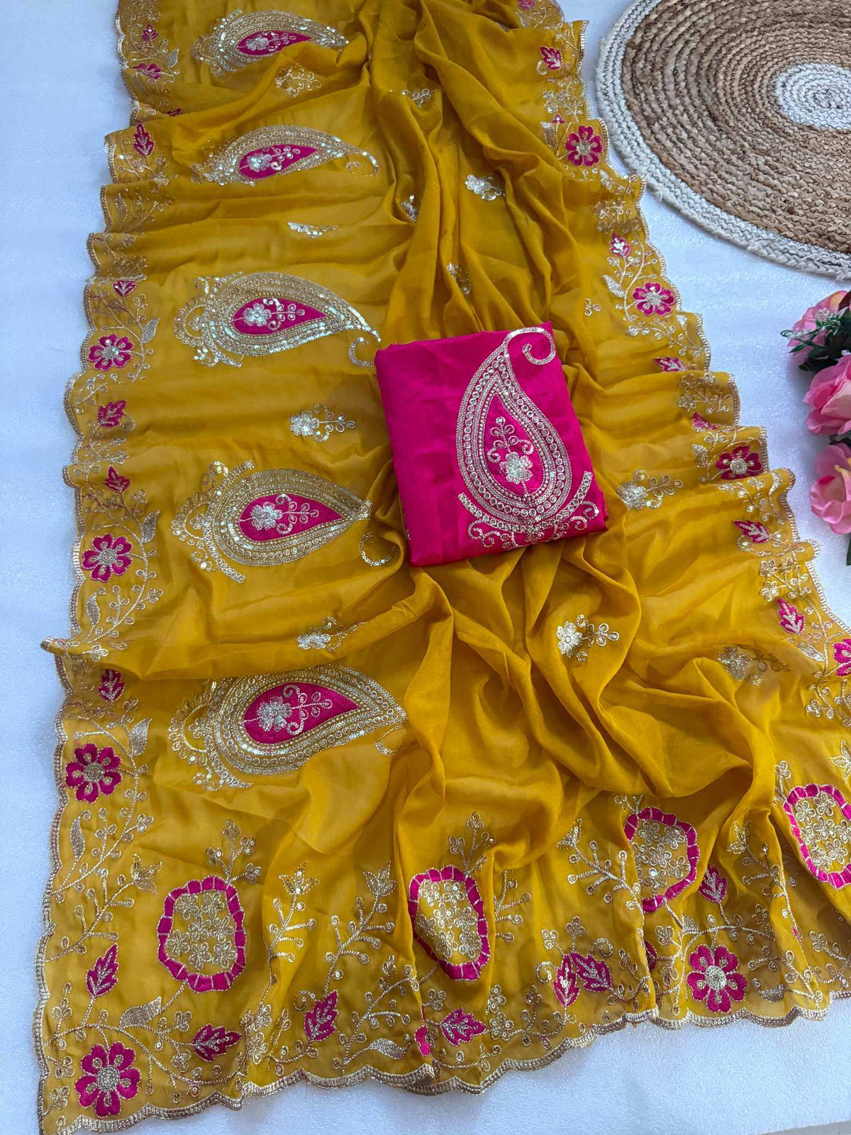 Georgette Saree in Mustard