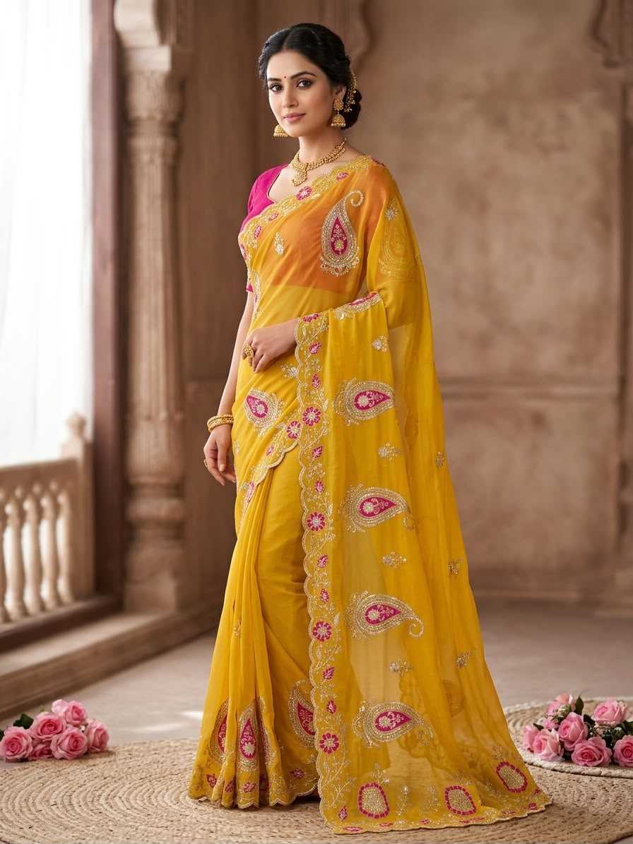 Georgette Saree in Mustard