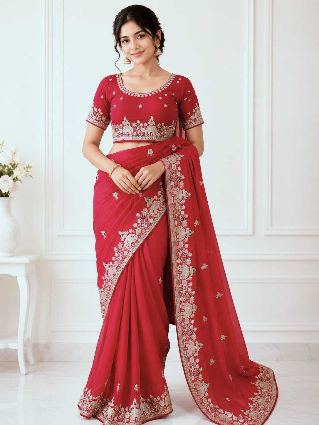 Georgette Saree in White