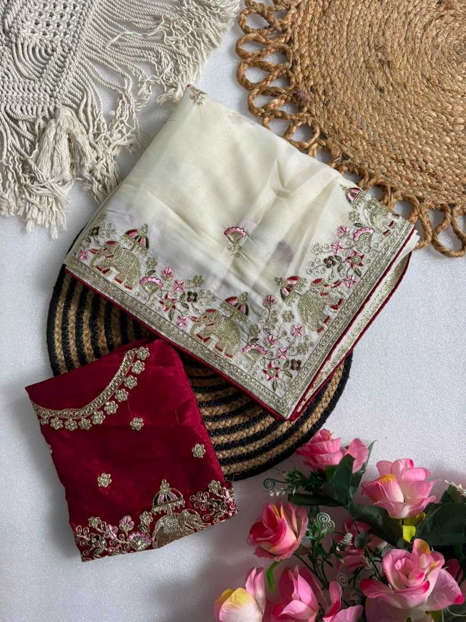 Georgette Saree in White