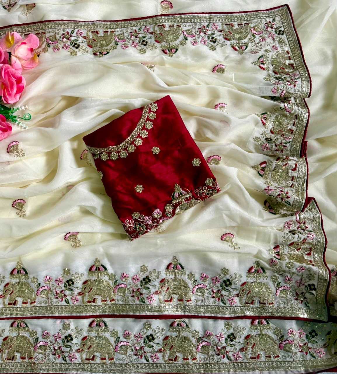 Georgette Saree in White