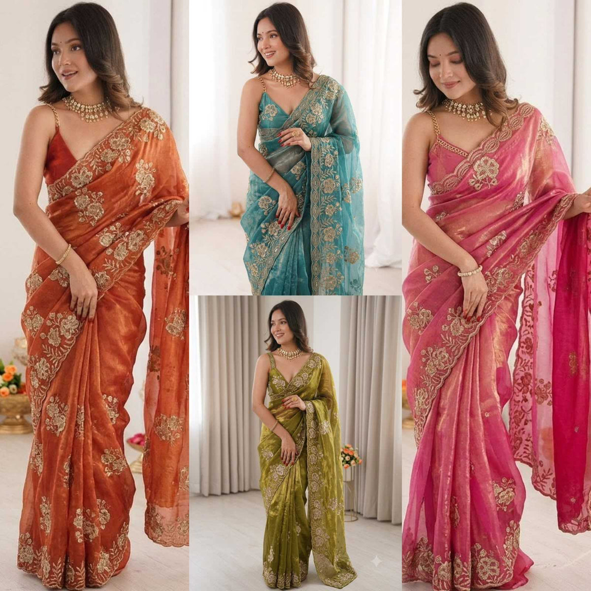Satin Sequence Saree in Baby Pink