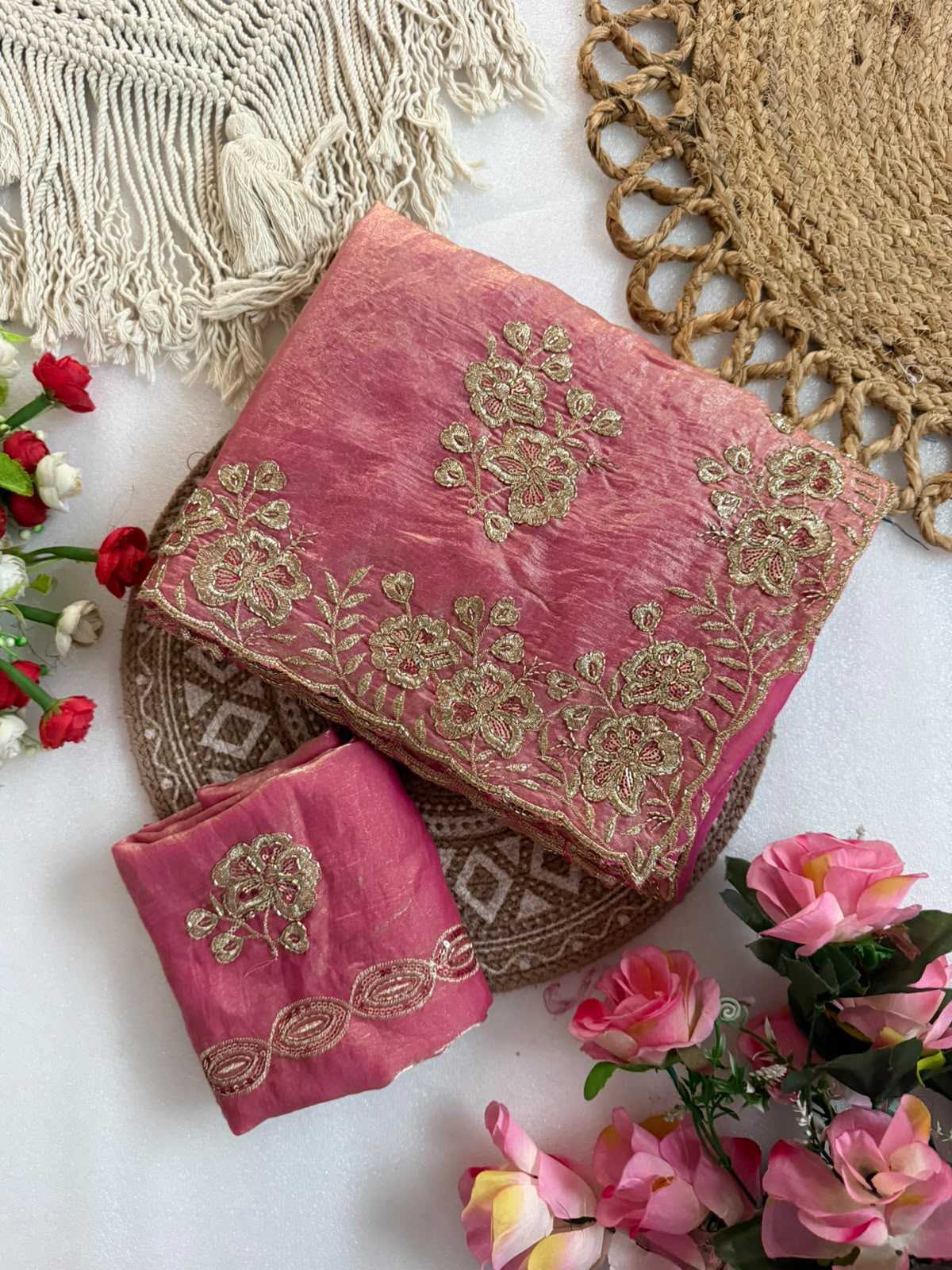 Satin Sequence Saree in Baby Pink