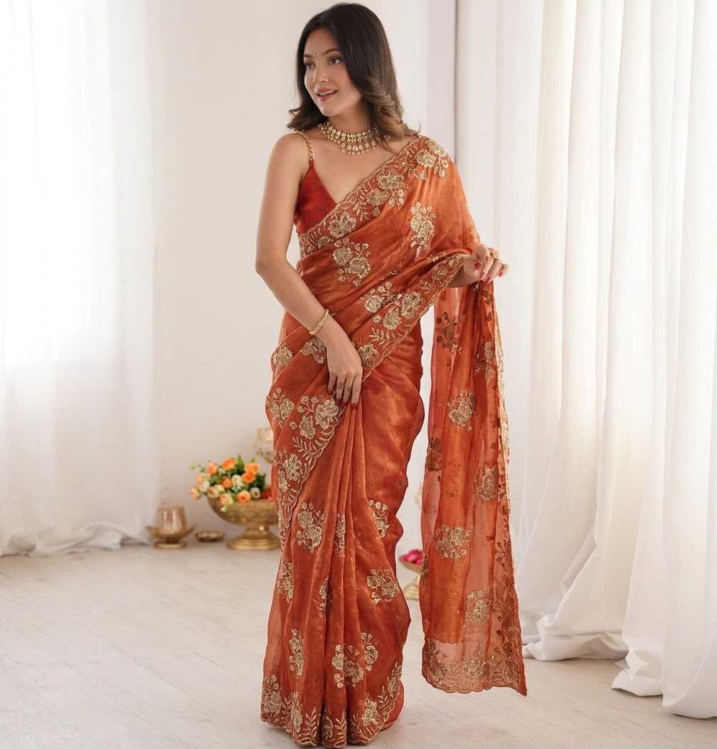 Satin Sequence Saree in Baby Pink