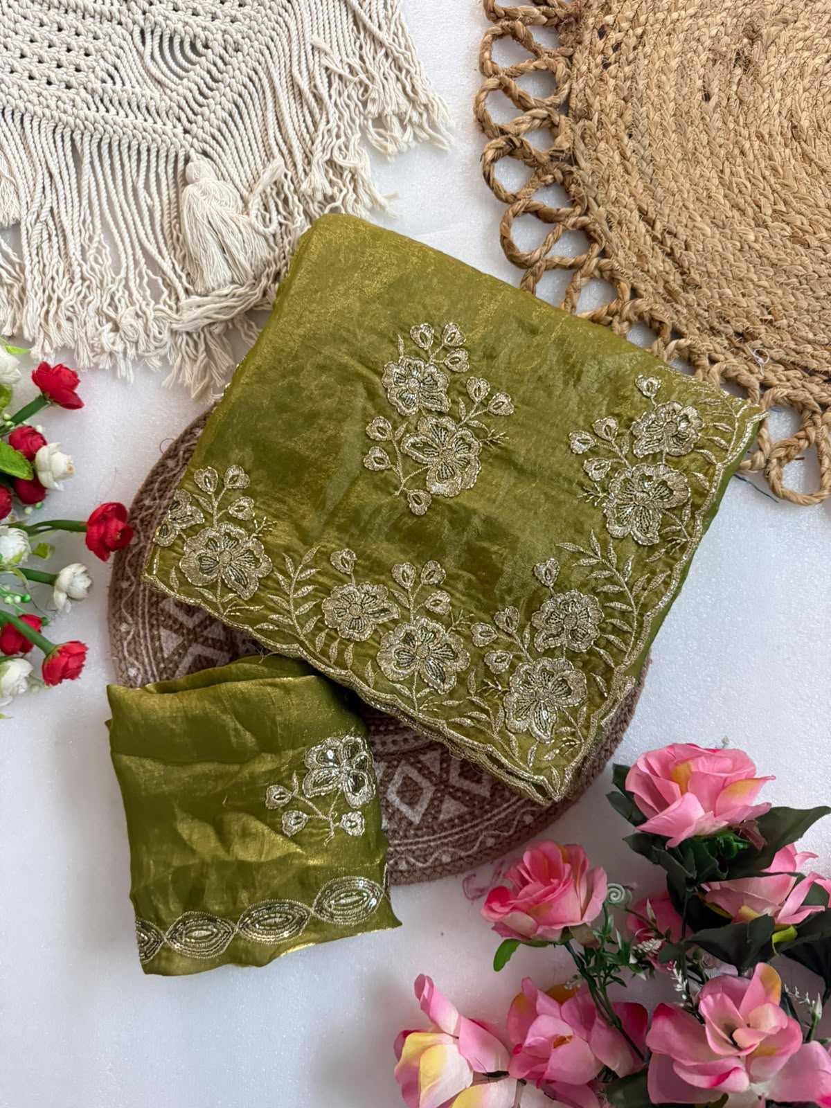 Satin Sequence Saree in Baby Pink