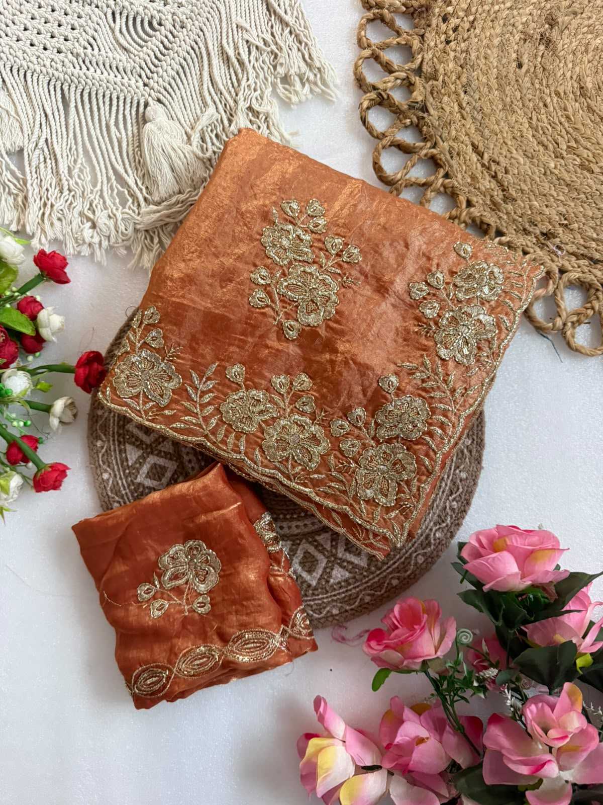 Satin Sequence Saree in Olive