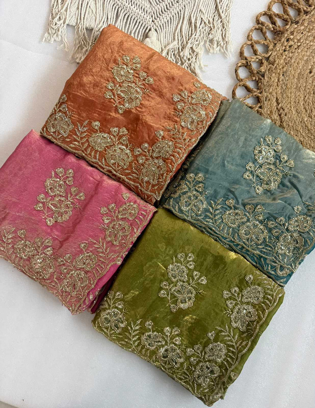 Satin Sequence Saree in Olive