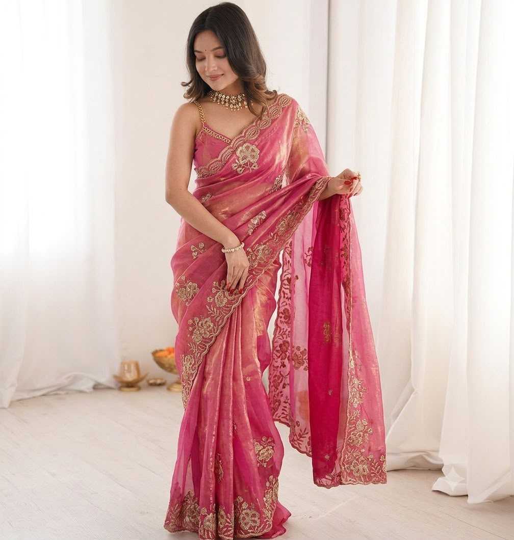 Satin Sequence Saree in Olive