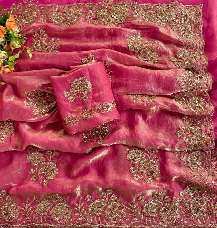 Satin Sequence Saree in Olive