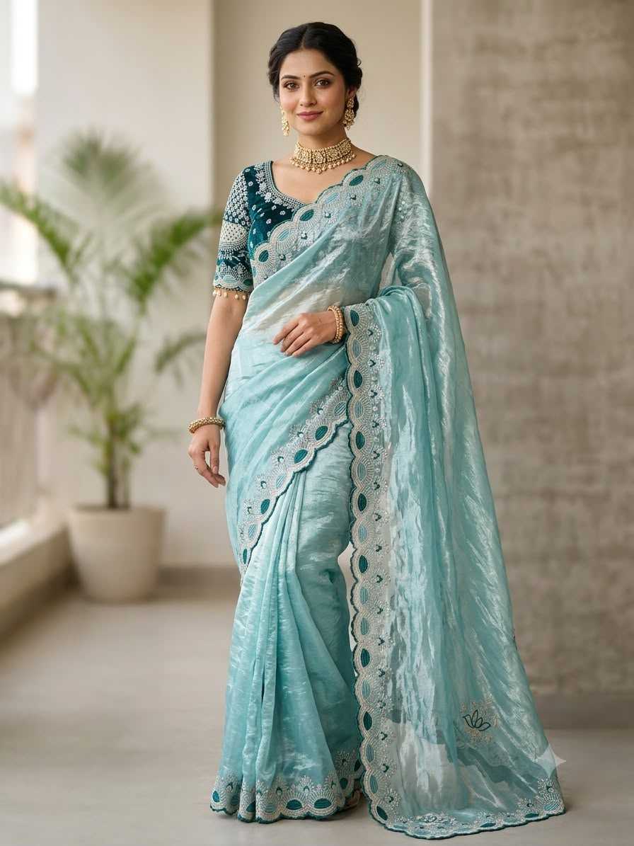 Pulkit Satin Sequence Saree in Baby Pink