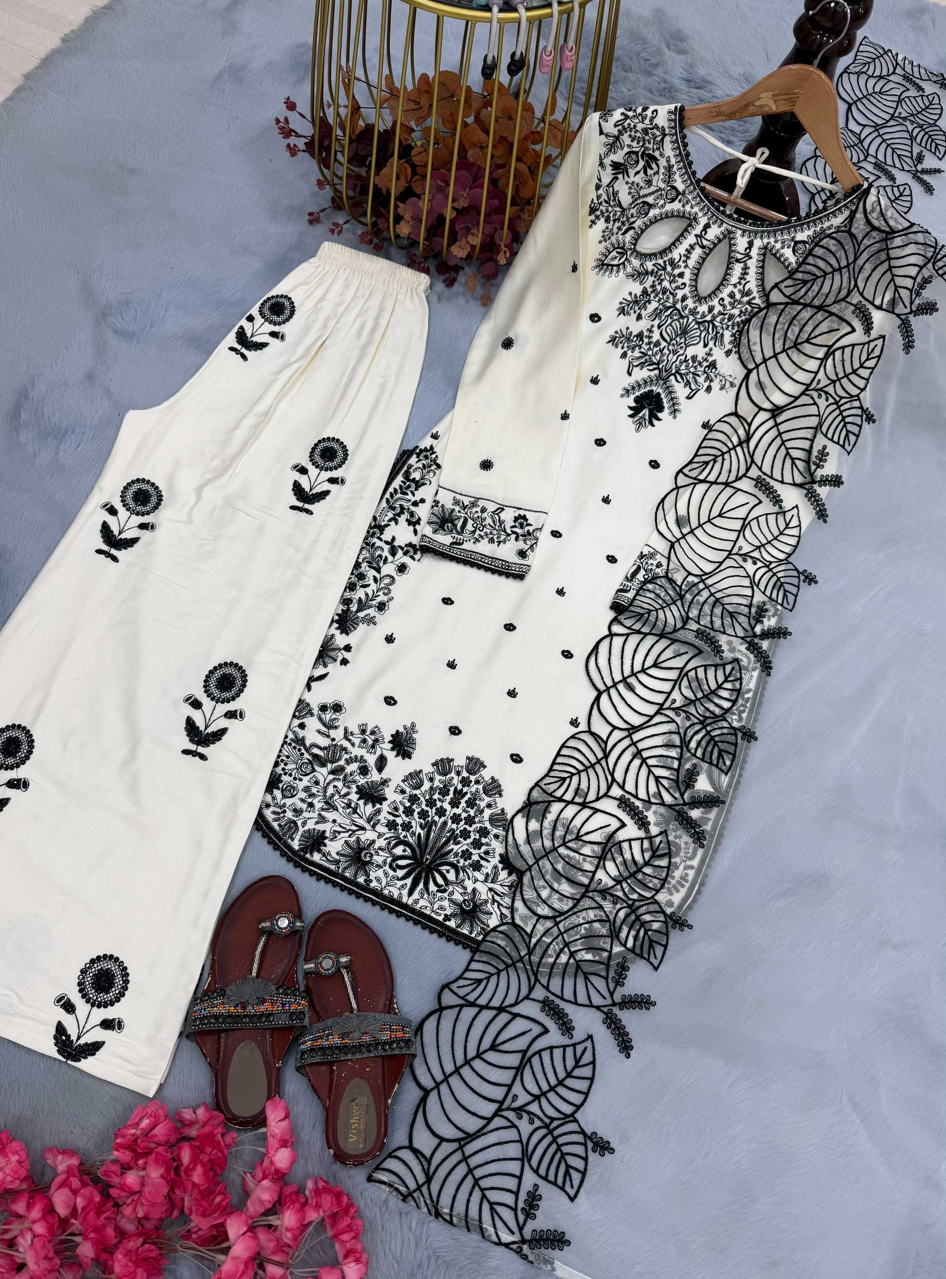 Satin Embroidery Suit