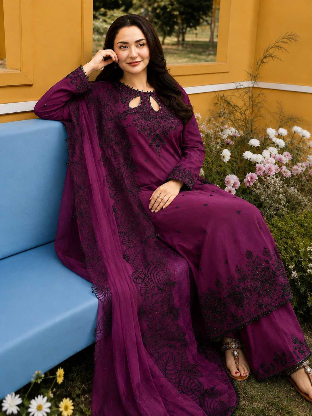Satin Embroidery Suit