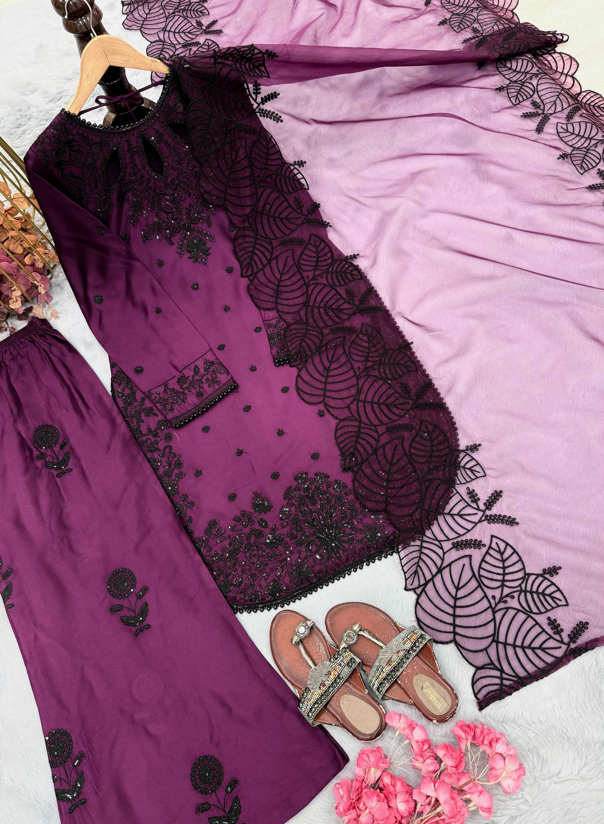 Satin Embroidery Suit