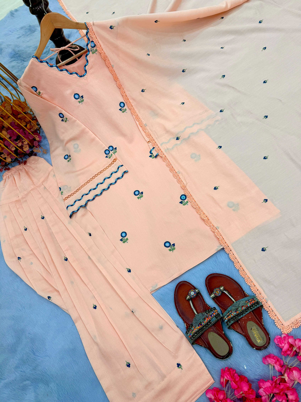 Satin Embroidery Suit